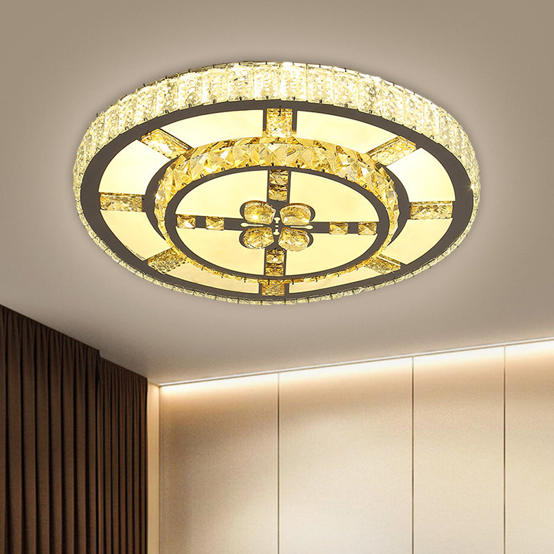 Simplicity Star/Bloom Flush Light Fixture Clear Crystal Block LED Corridor Ceiling Lamp in Stainless-Steel