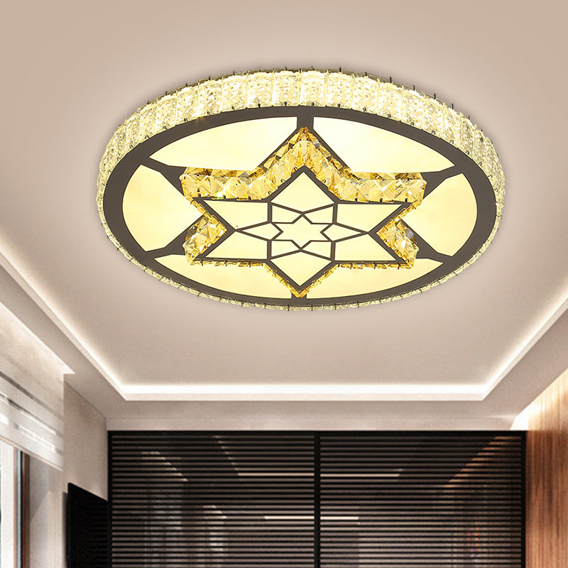 Simplicity Star/Bloom Flush Light Fixture Clear Crystal Block LED Corridor Ceiling Lamp in Stainless-Steel