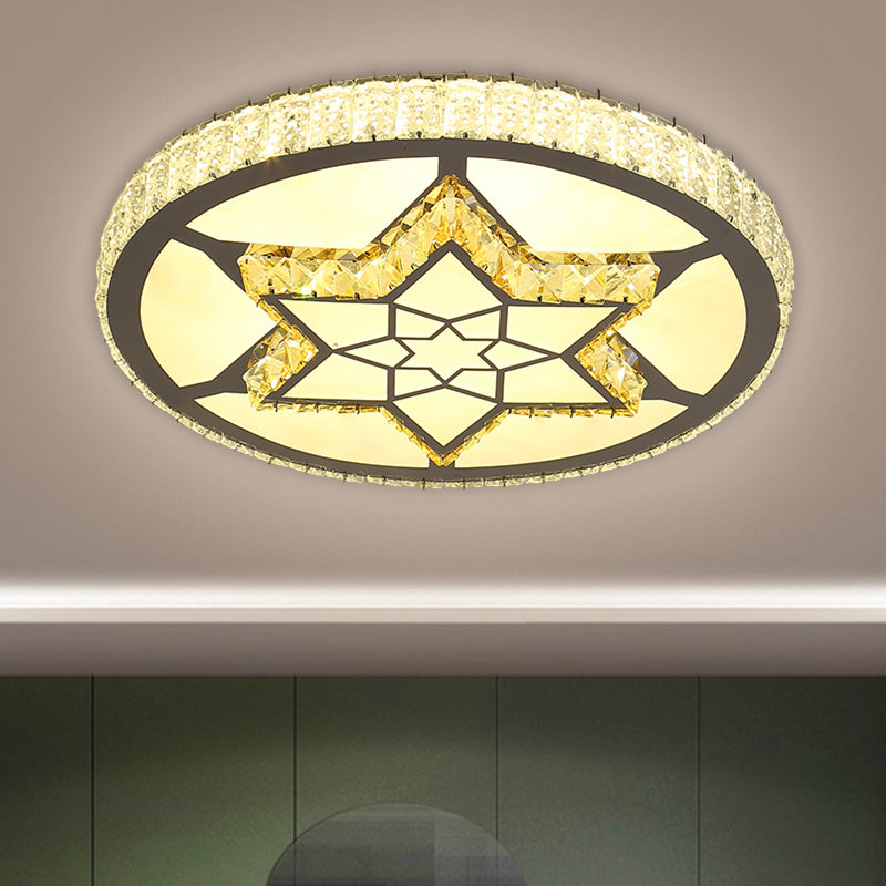 Simplicity Star/Bloom Flush Light Fixture Clear Crystal Block LED Corridor Ceiling Lamp in Stainless-Steel