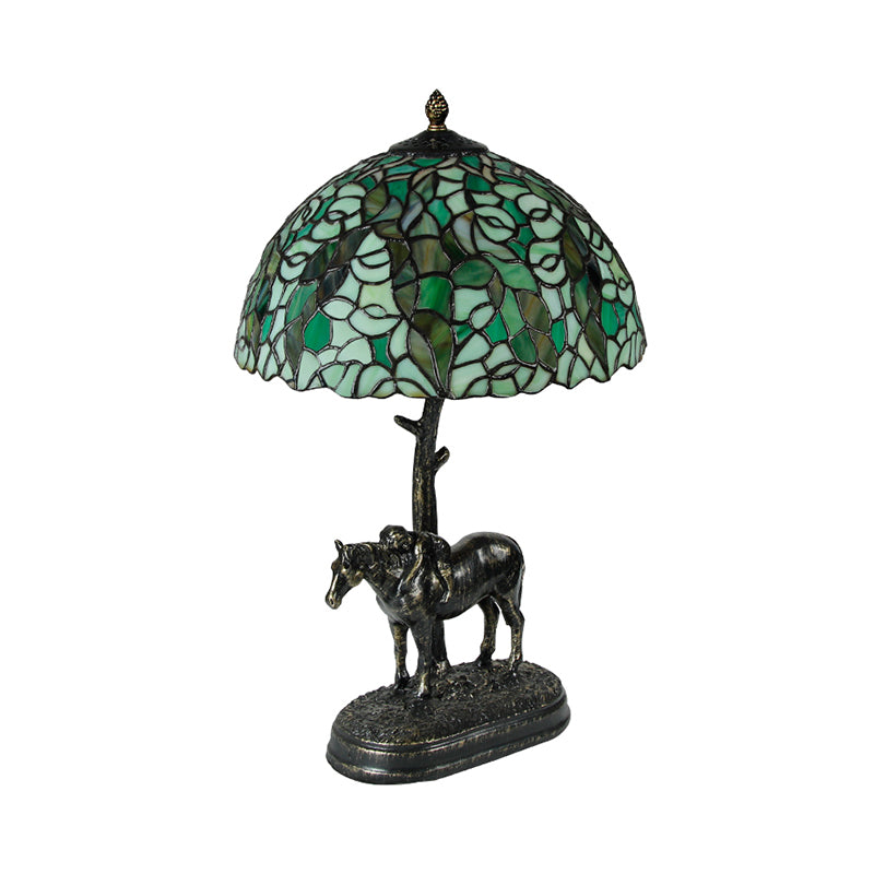 1 Light Parlor Desk Lighting Tiffany Bronze Nightstand Lamp with Domed Cut Glass Shade