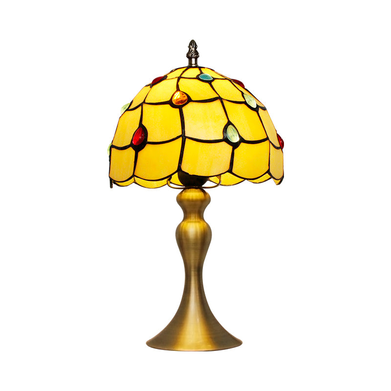 Scalloped Night Light Single Bulb Hand Cut Glass Classic Table Lamp with Jewel Deco in Brass