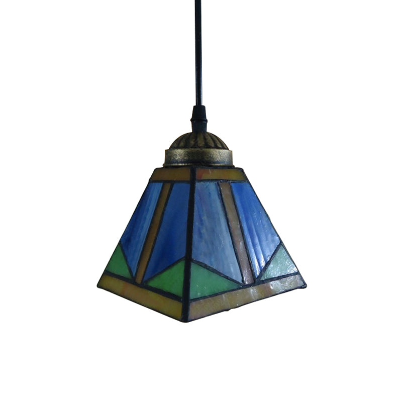 1-licht eetkamer hanglampverlichting tiffany blauw hangend plafondlicht met geometrische/boot glas in lood schaduw