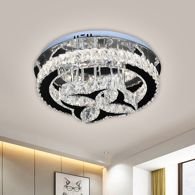 Contemporary LED Flush Mount Lighting Stainless-Steel Blossom Ceiling Lamp with Clear Faceted Crystal Shade