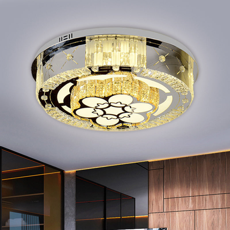 Simple Flower/Cloud Ceiling Lamp Clear Crystal LED Bedroom Flush Mount Light Fixture in Stainless-Steel with Round Design