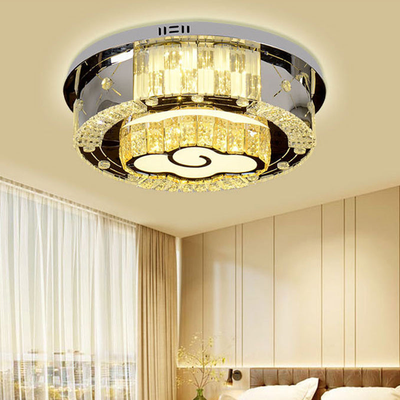 Simple Flower/Cloud Ceiling Lamp Clear Crystal LED Bedroom Flush Mount Light Fixture in Stainless-Steel with Round Design