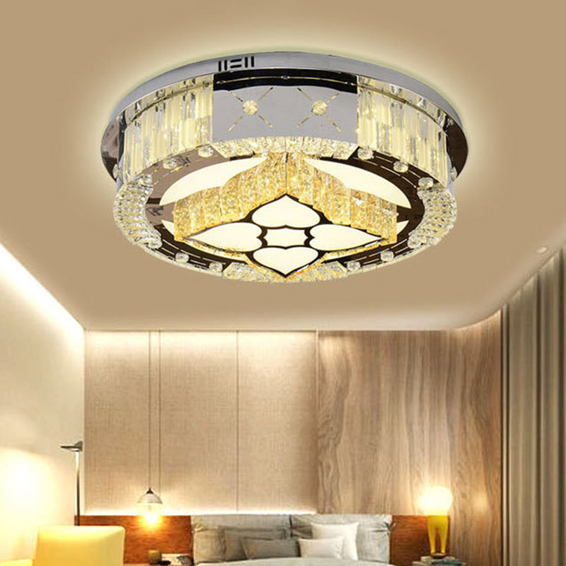 Simple Flower/Cloud Ceiling Lamp Clear Crystal LED Bedroom Flush Mount Light Fixture in Stainless-Steel with Round Design