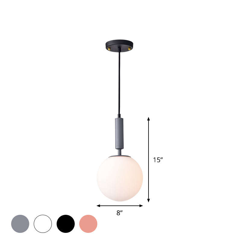 Globe Milk Glass Hanging Lighting Modern 1-Head Black/Grey/White Pendant Light for Study Room