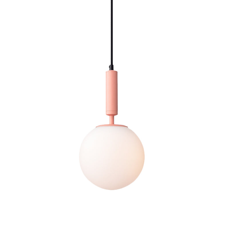 Globe Milk Glass Hanging Lighting Modern 1-Head Black/Grey/White Pendant Light for Study Room