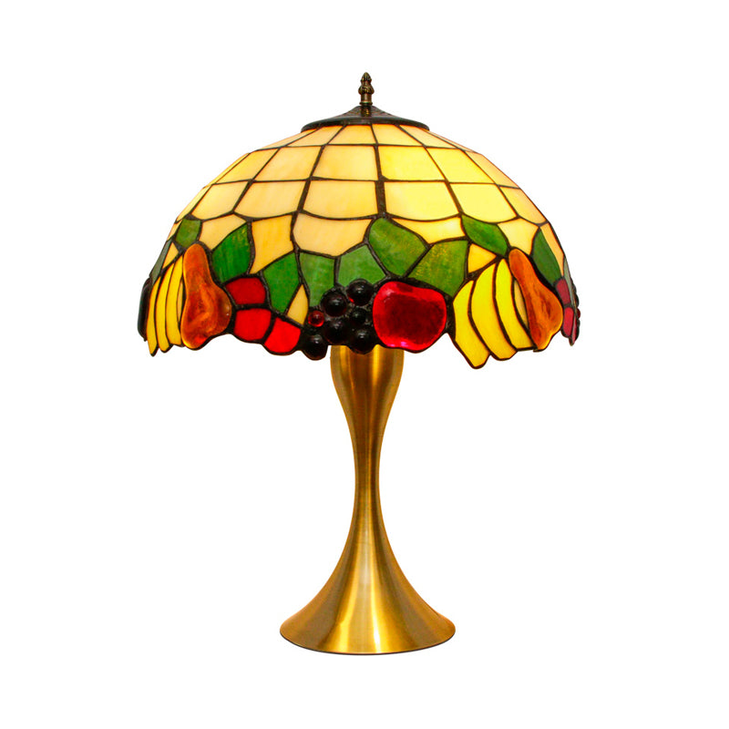 Brass Fruit Night Table Lamp Classic 1-Head Tiffany Glass Task Lighting with Pull Chains