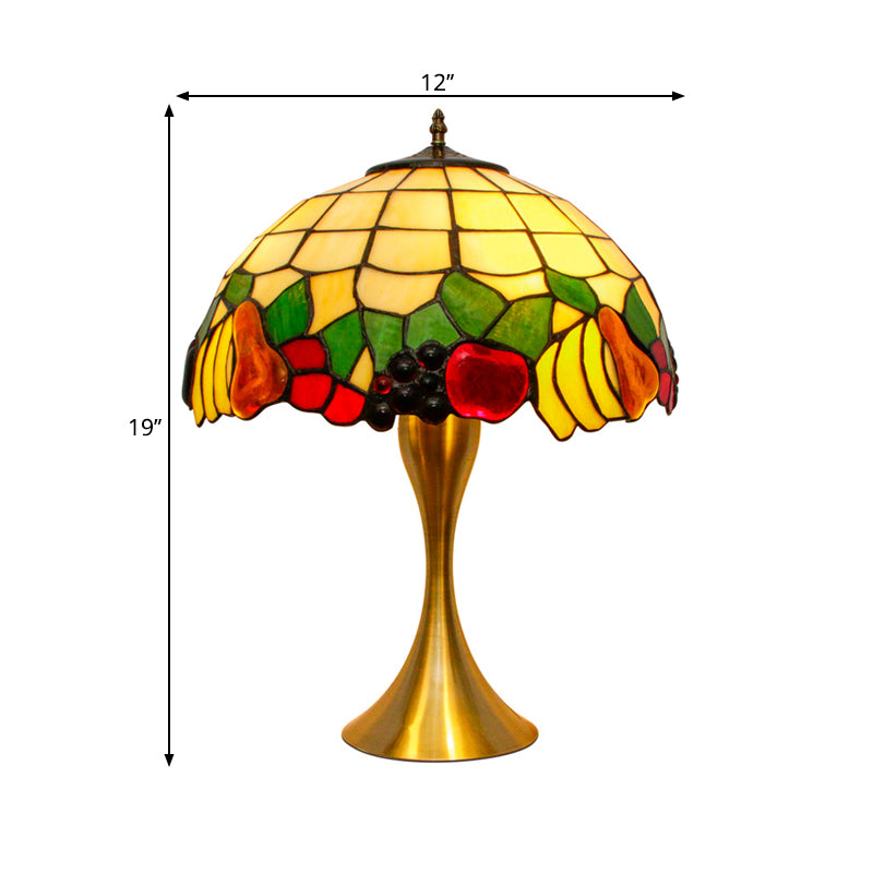 Brass Fruit Night Table Lamp Classic 1-Head Tiffany Glass Task Lighting with Pull Chains