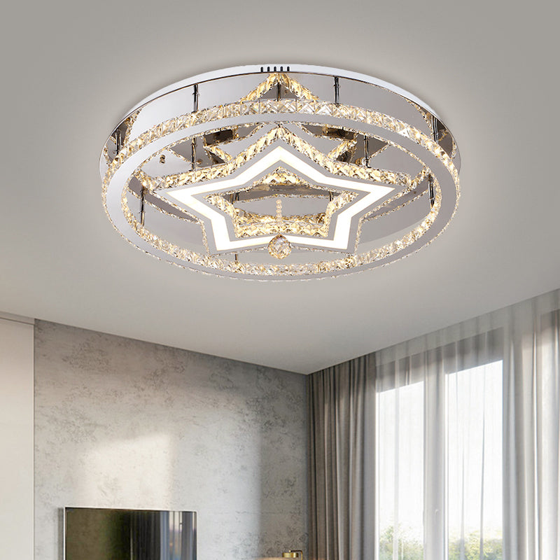 Salle à manger LED Flush Mount Lightture Light Modern en acier inoxydable lampe à plafond avec une nuance en cristal d'étoile