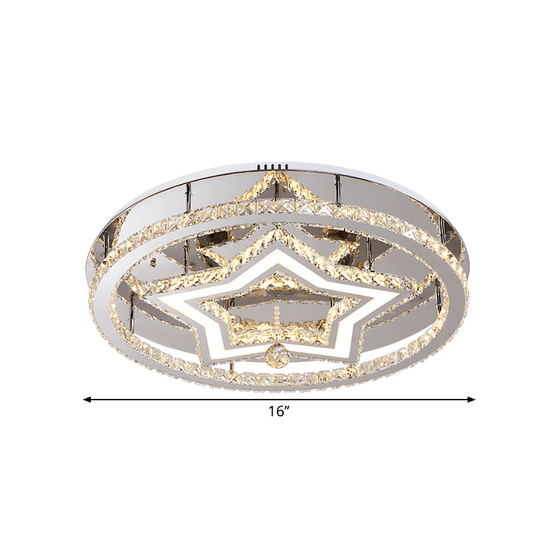 Dining Room LED Flush Mount Light Fixture Modern Stainless-Steel Ceiling Lamp with Star Crystal Shade