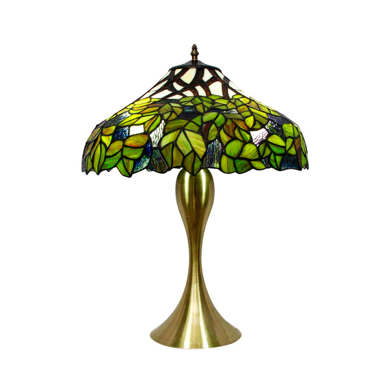 1-Head Barn Night Light Antique Green Handcrafted Art Glass Desk Lamp with Tree Pattern