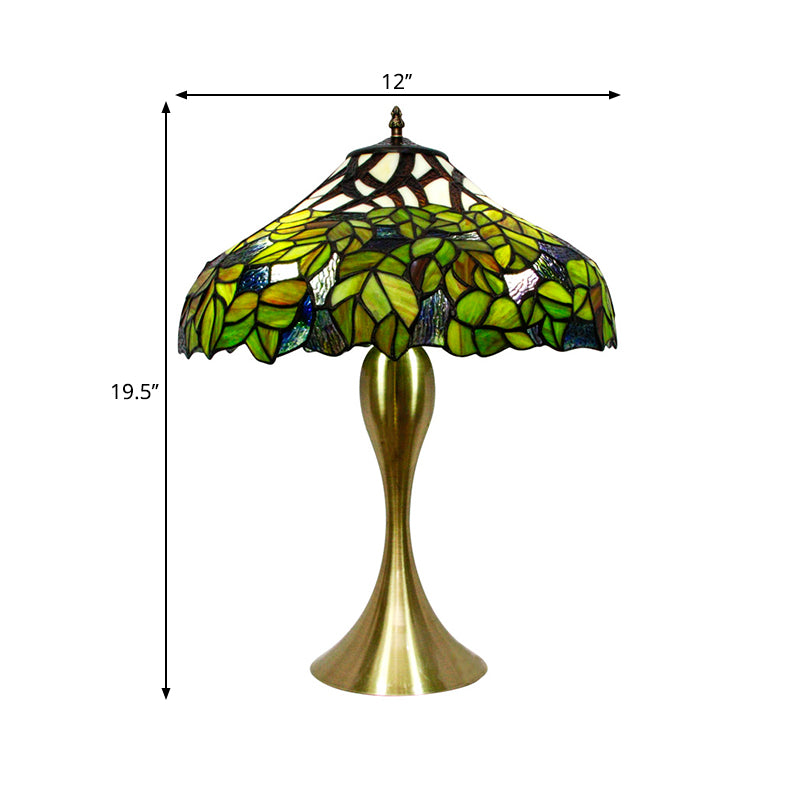 1-Head Barn Night Light Antique Green Handcrafted Art Glass Desk Lamp with Tree Pattern