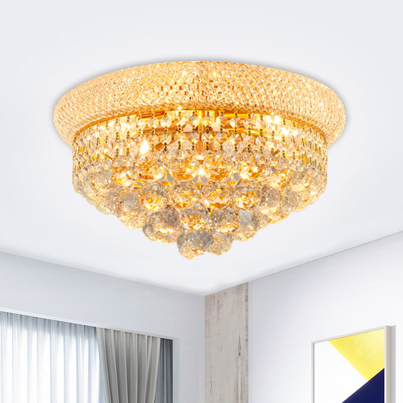 Crystal Orb Cone Flush Mount Contemporain 16"/23,5" W 6/9 têtes près du plafonnier en or pour chambre à coucher