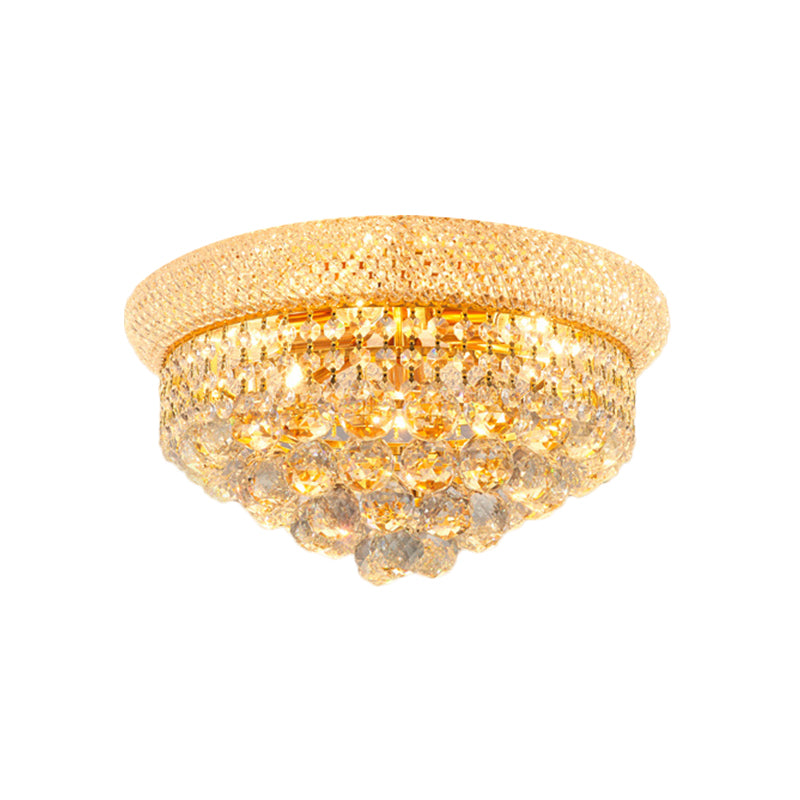 Crystal Orb Cone Flush Mount Contemporary 16"/23.5" W 6/9 Heads Close to Ceiling Light in Gold for Bedroom