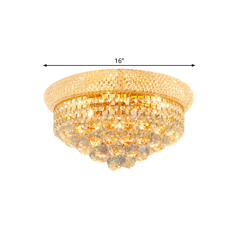 Crystal Orb Cone Flush Mount Contemporain 16"/23,5" W 6/9 têtes près du plafonnier en or pour chambre à coucher