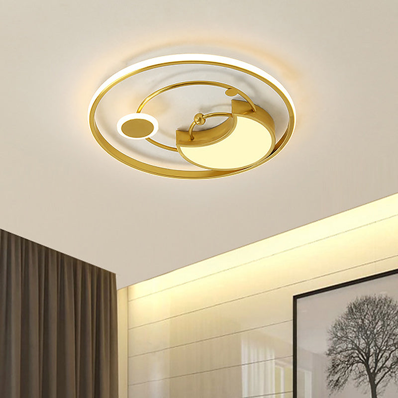 Metal Crescent Semi-Flush Ceiling Light Modernist LED Gold Flush Mount in Warm/White Light