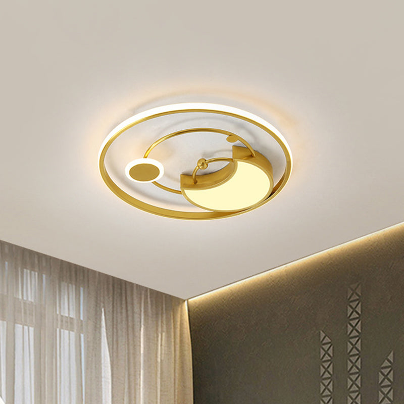 Metal Crescent Semi-Flush Ceiling Light Modernist LED Gold Flush Mount in Warm/White Light