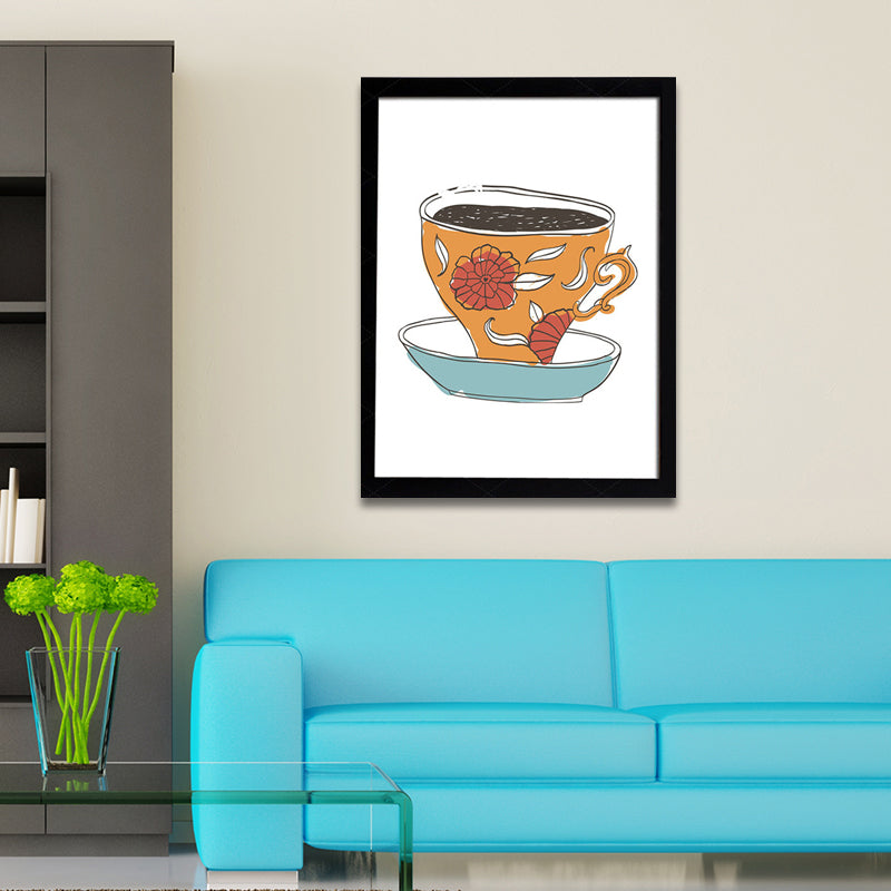 Coffee Cup Diet Wall Art Traditional Textured Canvas Print in Light Color for Kitchen