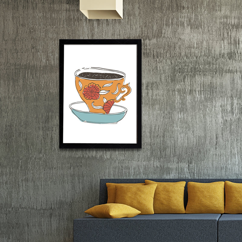 Coffee Cup Diet Wall Art Traditional Textured Canvas Print in Light Color for Kitchen