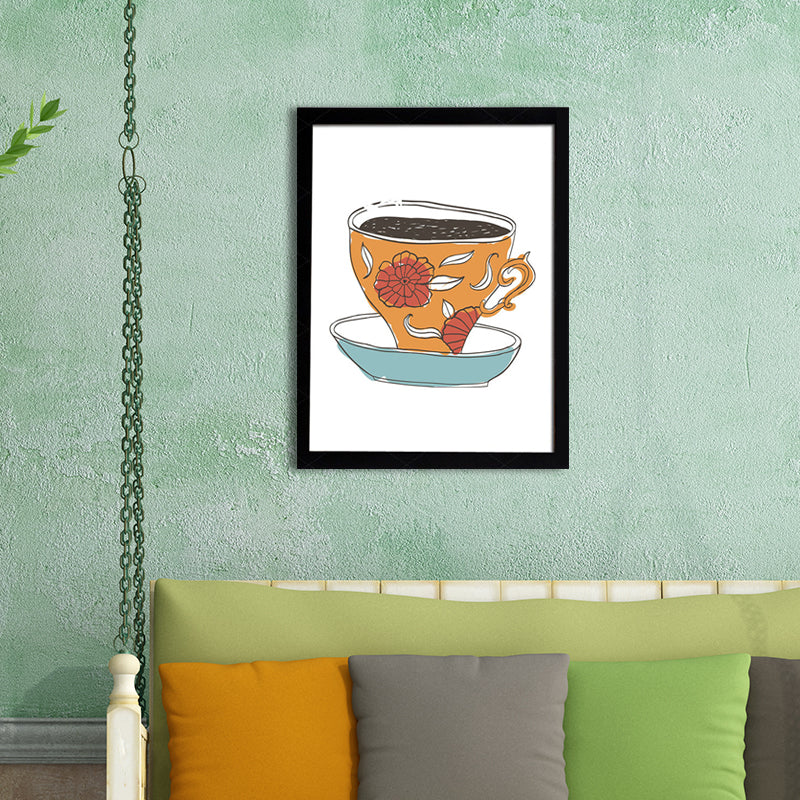 Coffee Cup Diet Wall Art Traditional Textured Canvas Print in Light Color for Kitchen