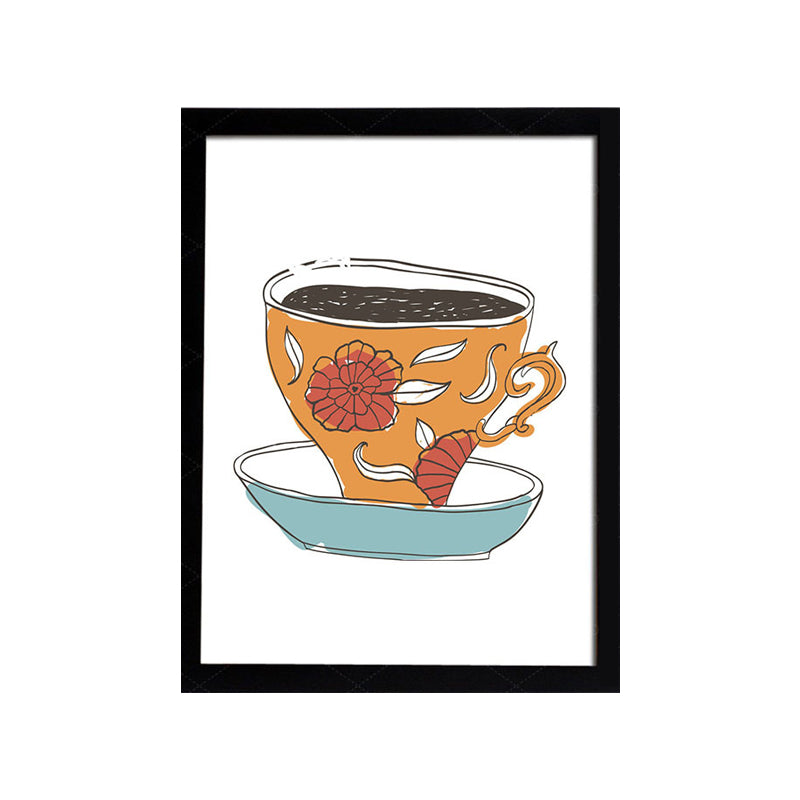 Coffee Cup Diet Wall Art Traditional Textured Canvas Print in Light Color for Kitchen
