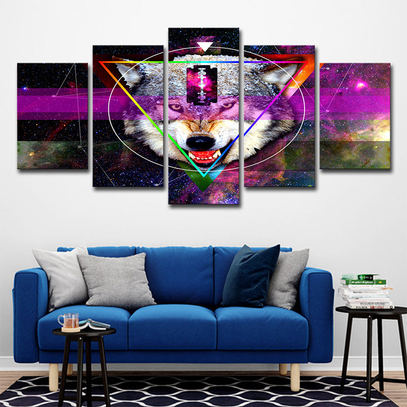 Purple Wolf Head Wall Art Decor Multi-Piece Modernist House Interior Canvas Print