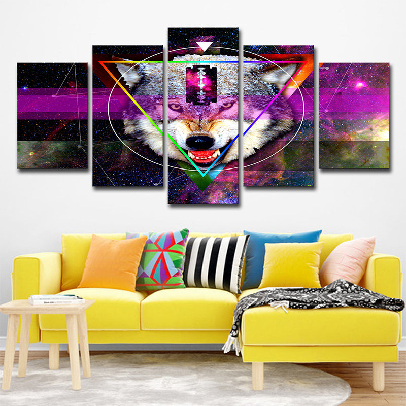 Purple Wolf Head Wall Art Decor Multi-Piece Modernist House Interior Canvas Print