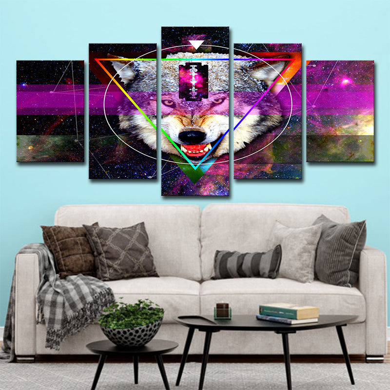 Purple Wolf Head Wall Art Decor Multi-Piece Modernist House Interior Canvas Print