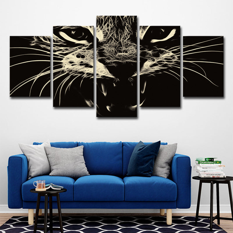 Black Cat Wall Art Pet Modern Style Multi-Piece Canvas Print for Living Room