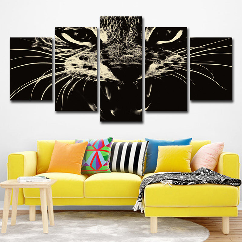 Black Cat Wall Art Pet Modern Style Multi-Piece Canvas Print for Living Room