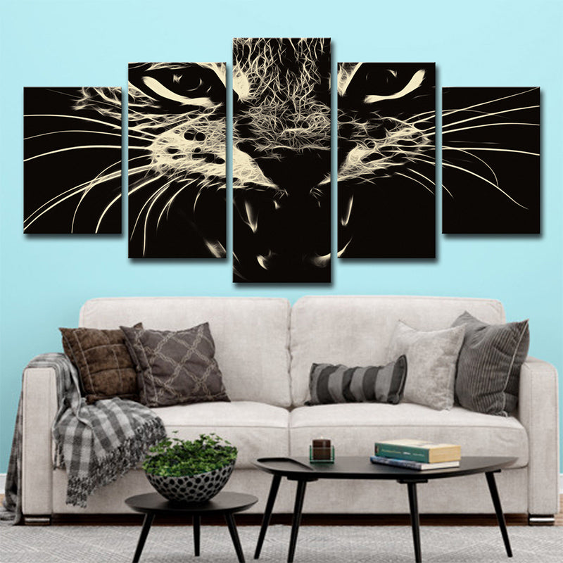 Black Cat Wall Art Pet Modern Style Multi-Piece Canvas Print for Living Room