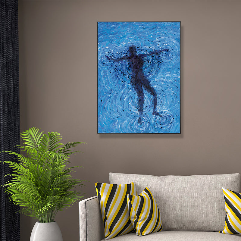 Floating in the Sea Canvas Print Modernism Textured Bedroom Wall Art in Blue