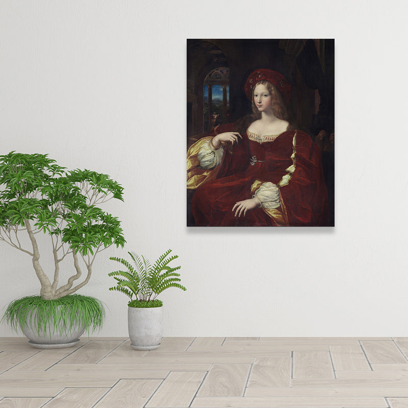 Noblewoman Portrait Painting Textured Retro Style Home Canvas Wall Art in Dark Color