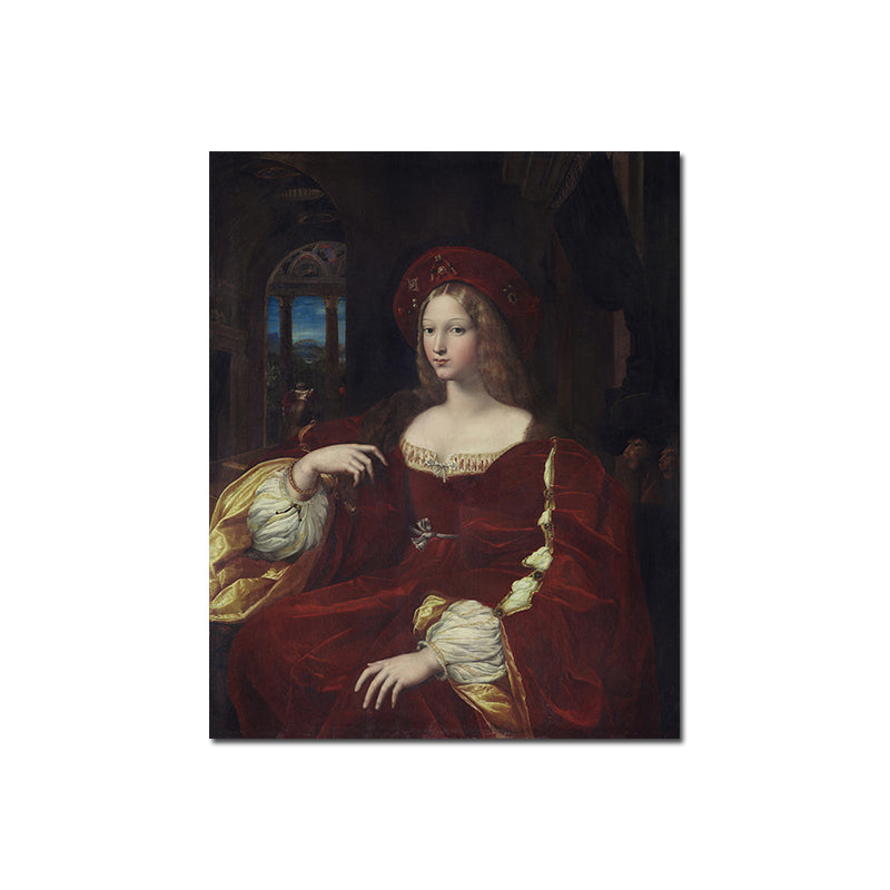 Noblewoman Portrait Painting Textured Retro Style Home Canvas Wall Art in Dark Color