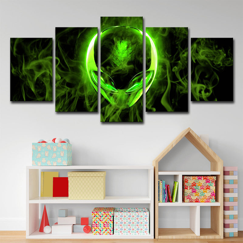 Contemporary Fantasy Alien Art Print Green Multi-Piece Canvas for Teenage Bedroom