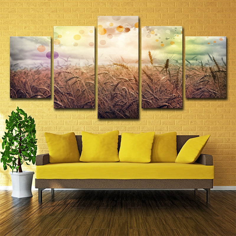 Poetic Wheat Field Canvas Wall Art Living Room Nature Scenery Wall Decor in Yellow