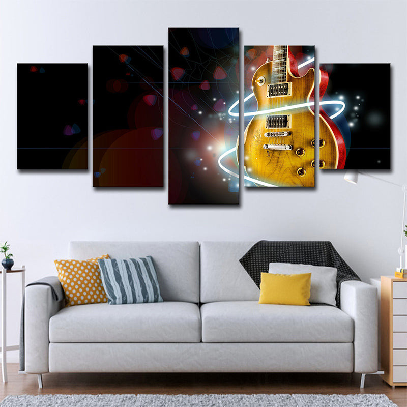 Digital Print Guitar Wall Art Yellow and Black Modernism Canvas for Boys Bedroom