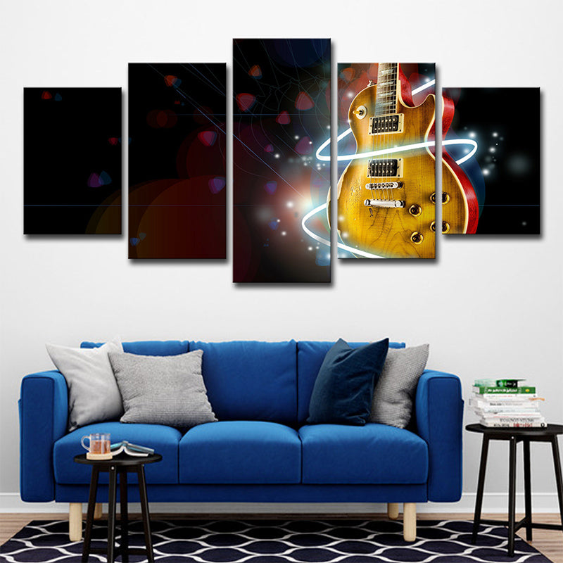 Digital Print Guitar Wall Art Yellow and Black Modernism Canvas for Boys Bedroom