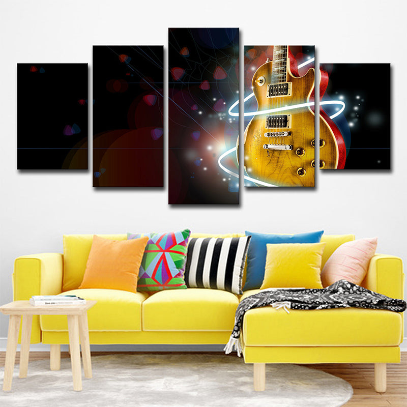 Digital Print Guitar Wall Art Yellow and Black Modernism Canvas for Boys Bedroom