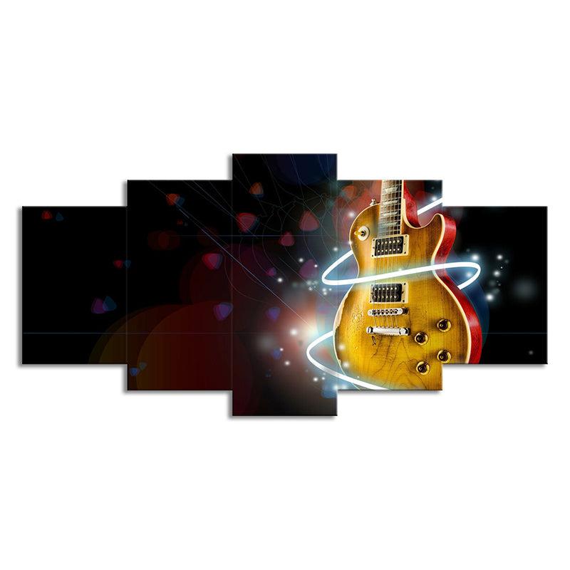 Digital Print Guitar Wall Art Yellow and Black Modernism Canvas for Boys Bedroom