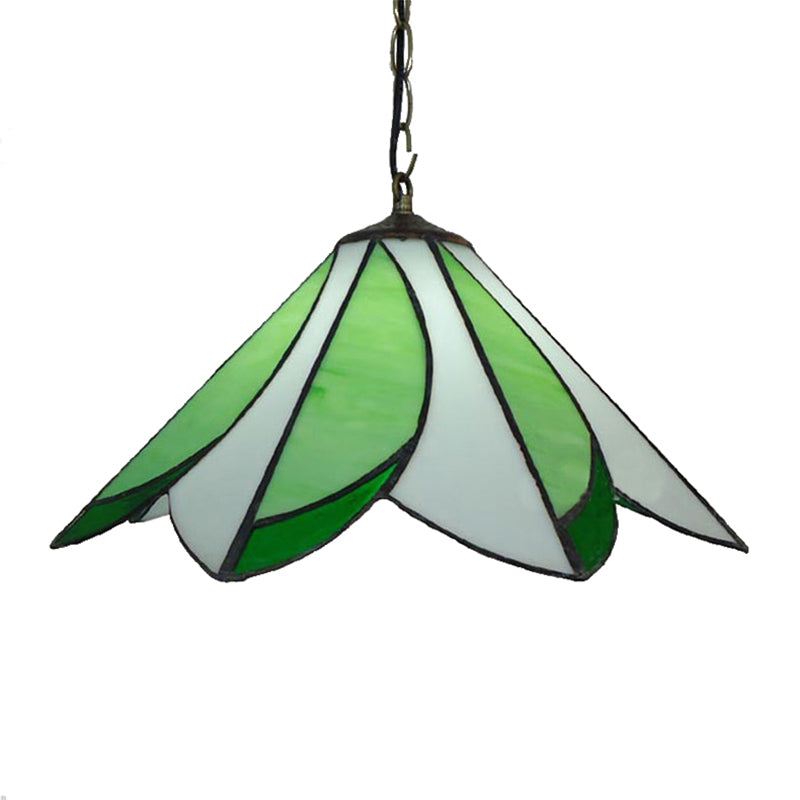 1 Bulb Ceiling Pendant Light Tiffany-Style Bloom Handcrafted Stained Glass Suspension Lighting in Green