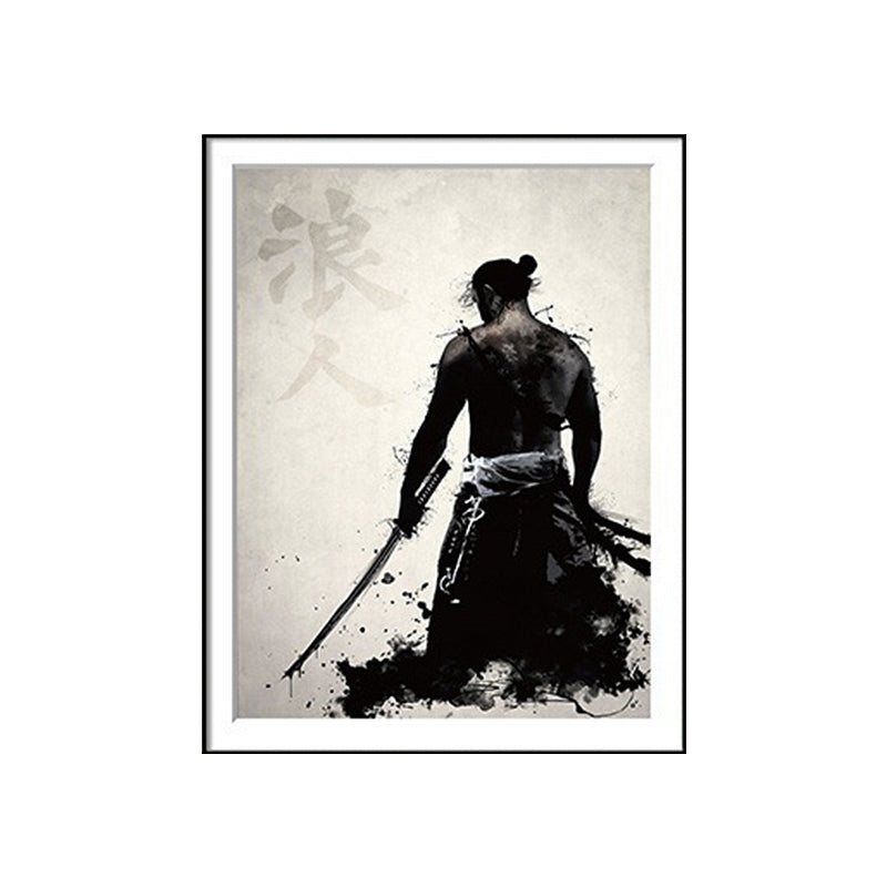 Asian Warrior Painting Canvas Decorative Black Wall Art Print for Parlor, Multiple Sizes