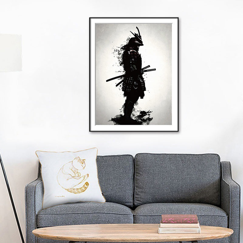 Asian Warrior Painting Canvas Decorative Black Wall Art Print for Parlor, Multiple Sizes