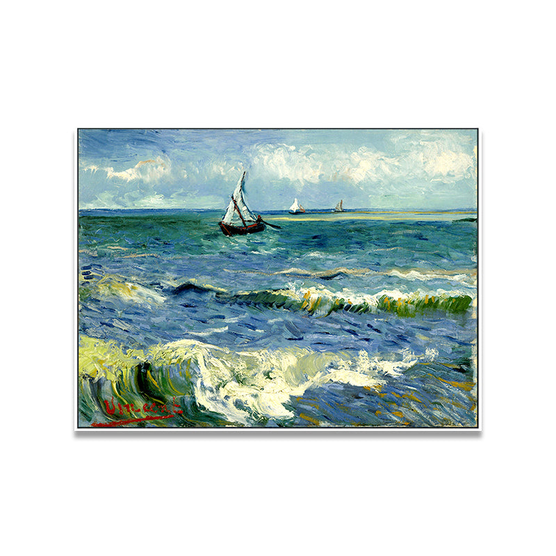 Ships Sailing in Waves Painting Blue Canvas Wall Art Print for Living Room, Texture