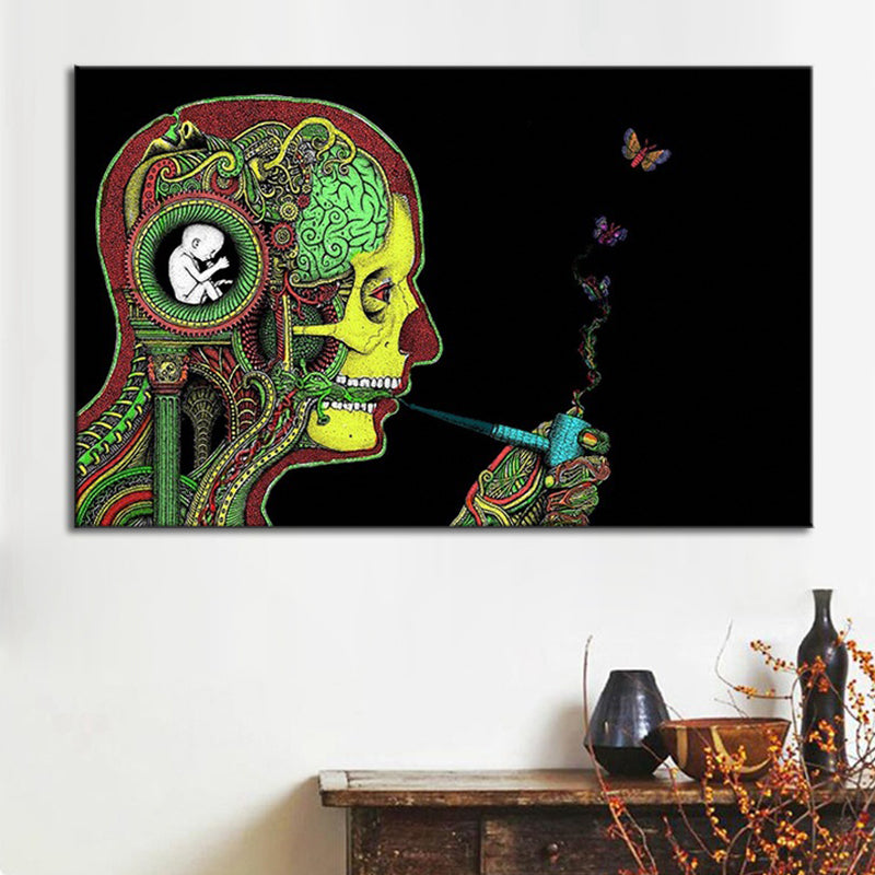 Smoking Man Wall Art Print Modern Canvas in Green for Great Room, Multiple Sizes