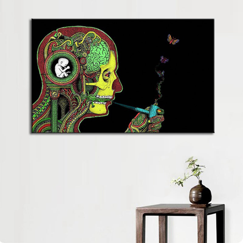 Smoking Man Wall Art Print Modern Canvas in Green for Great Room, Multiple Sizes