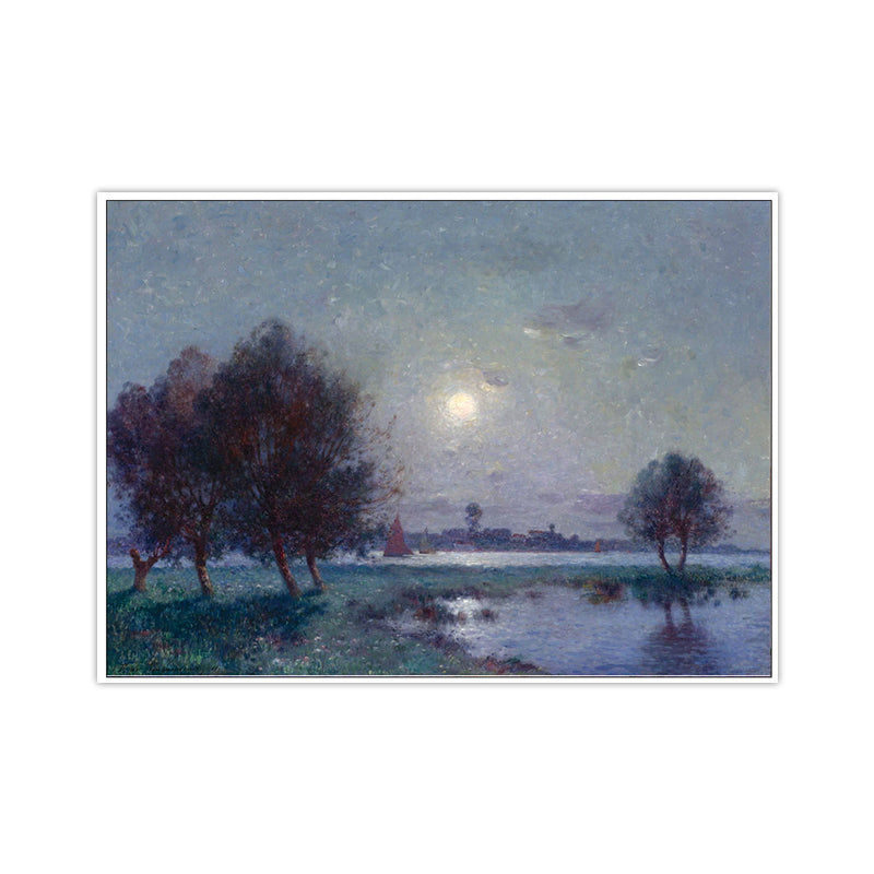 Rural Night Scenery Painting Print Canvas Textured Dark Color Wall Art Decor for Home