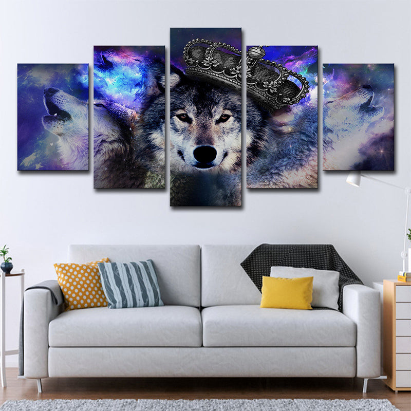 Digital Print Wolves Wall Art Purple Modernism Canvas for Living Room, Multi-Piece